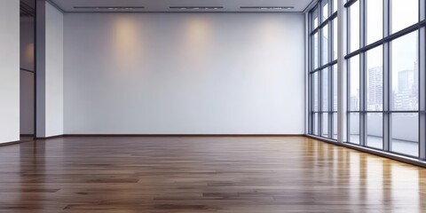 Poster - Spacious Empty Room with Large Windows and Wooden Floor