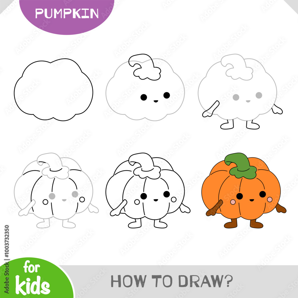 How to draw Halloween pumpkin boy for children. Step by step drawing ...