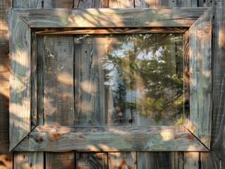 Wall Mural - Rustic Wooden Frame with Nature Reflection