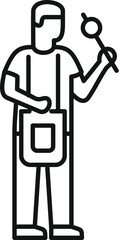 Poster - professional chef wearing an apron holding a skewer with a meatball in his hand