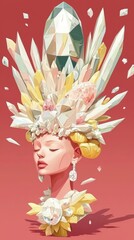 Wall Mural -  A digital painting of a woman wearing a jeweled headdress adorned with gems