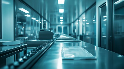 Poster - a modern laboratory interior showcasing clean surfaces and bright lights in a bio-tech facility duri