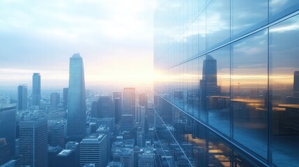 Poster - close-up of office building exterior at sunrise
