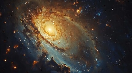 Wall Mural - A breathtaking view from space reveals a magnificent spiral galaxy surrounded by a sea of stars.