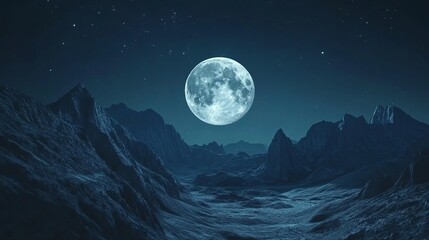 Wall Mural - a creative design for wallpaper, background, or poster features a giant moon dominating the starry n