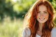 © MashMash - Portrait of a Young Woman with Freckles, Blue Eyes, and a Radiant Smile in Soft Natural Light, Highlighting Her Youthful Beauty and Cheerful Expression