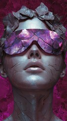 Wall Mural -  A person's face, closely framed, wears sunglasses atop the head against a deep purple background