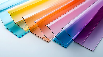 Wall Mural - Abstract Colorful Glass Sheets Arranged in a Row on a Light Blue Background