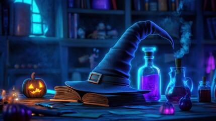 Magical Potions and Spells in a Mysterious Wizard's Workshop