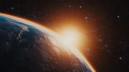 Wall Mural - a spectacular outer space background reveals the earth illuminated by the first rays of a stunning s