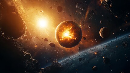 Wall Mural - a panoramic view of the universe showcases the wonders of space, featuring the sun, planet earth, ma