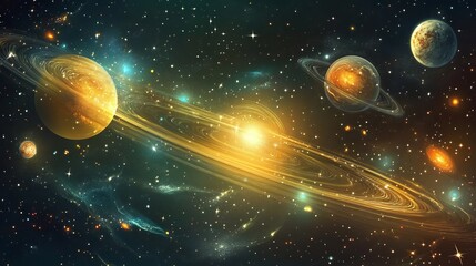 Wall Mural - a vibrant vector background depicts an abstract universe filled with colorful galaxies and glowing s