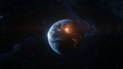 Wall Mural - a breathtaking view of earth, a distant star, and the galaxy, capturing the sunrise as it illuminate