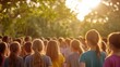 © วรรณภา มะโนศรี - Group of Children at Outdoor Event in Warm Sunlight