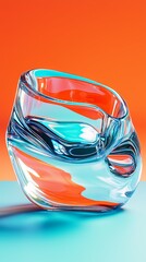 Wall Mural -  A tight shot of a glass bowl on a table against an orange-blue background, with an orange wall visible in the backdrop