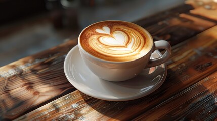 Poster - The latte has a rich creamy texture with heart shaped latte art on top showcasing skilled barista work