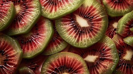 Aufkleber - Close Up of Slices of Red Kiwi Fruit Slices From Above