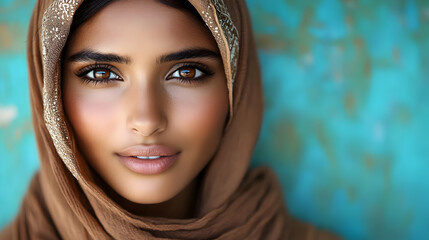 Canvas Print - Close Up Portrait of a Woman Wearing a Headscarf