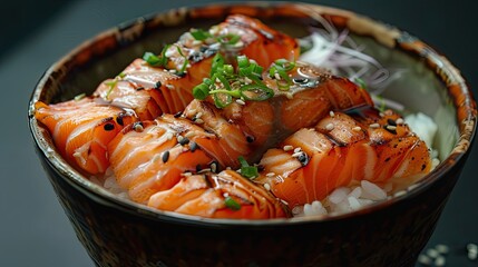 Poster - Grill salmon sashimi rice bowl