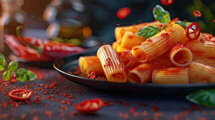 Poster - Delicious Rigatoni dish with red pepper flavor