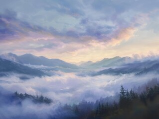 Canvas Print - Misty Clouds Over Serene Mountain Landscape