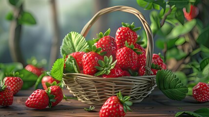 Poster - fresh red strawberries in the fruit basket