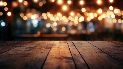 Poster - Soft Bokeh Effect on Empty Space with Wooden Table Top