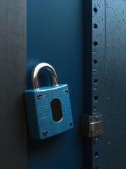 Wall Mural - 3D hand holding a digital padlock on a blue background.