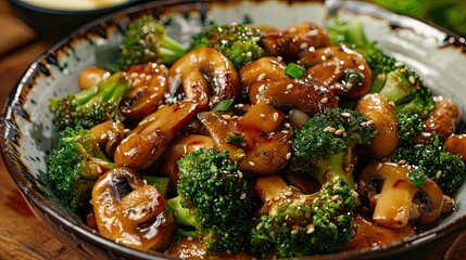 Poster - Stir fried king king king mushroom and broccoli with butter and soy sauce