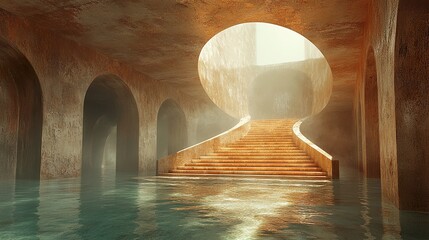 Wall Mural - Golden Staircase Leading to Light in a Mystical Architecture