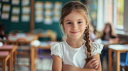 Smiling little girl in classroom.