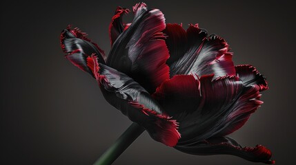 Poster - A tulip is a bulbous plant in the genus Tulipa Burgundy tulip with fringed petals Black Parrot