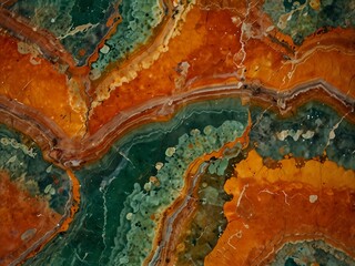 A colorful jasper stone texture background showcases rich green and earthy orange patterns.