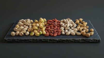 Poster - pistachios almonds cashews and peanuts on black board