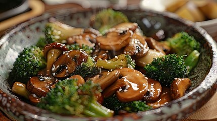 Poster - Stir fried king king king mushroom and broccoli with butter and soy sauce