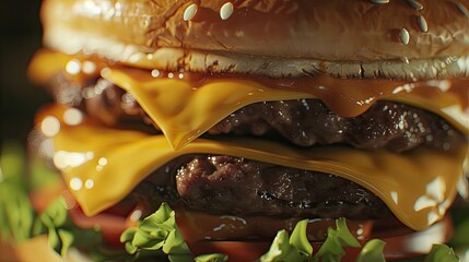 Poster - close up photo of a double cheeseburger