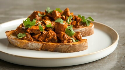 Poster - Fresh bread with chicken and Mexican mole on a white plate
