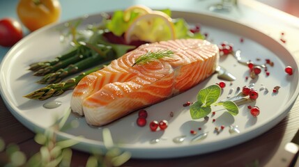 Poster - salmon steak with asparagus and salad