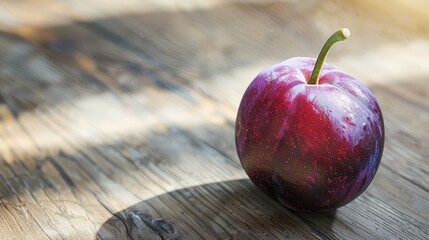 Poster - a single plum on a wooden table