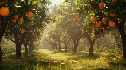 Poster - Orange tree plantation in a sunny day
