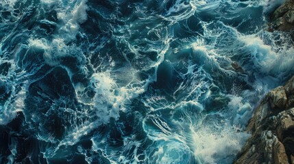 Poster - Ocean Waves on Rocks Aerial View