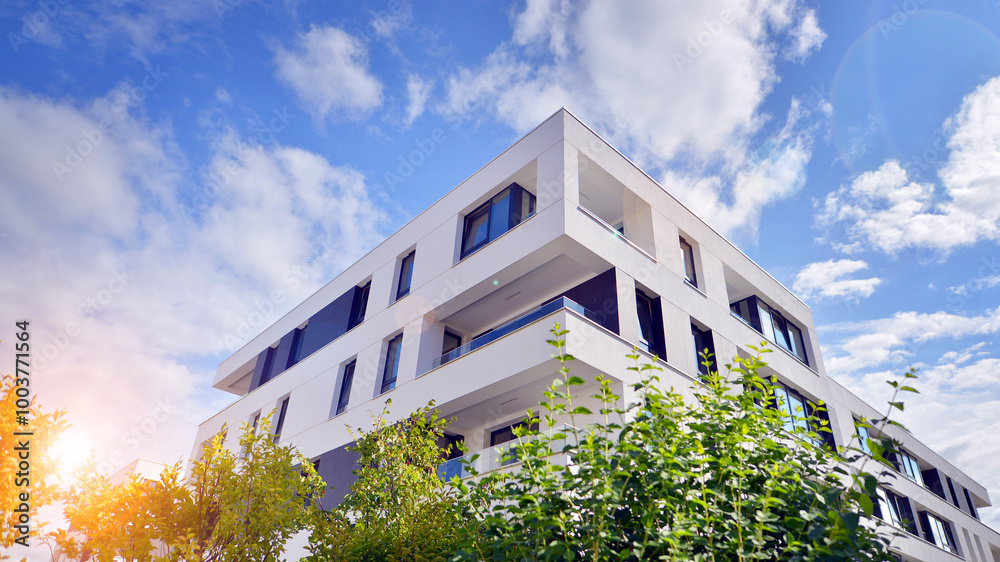 Eco apartment building saving energy and fresh air concept. European ...