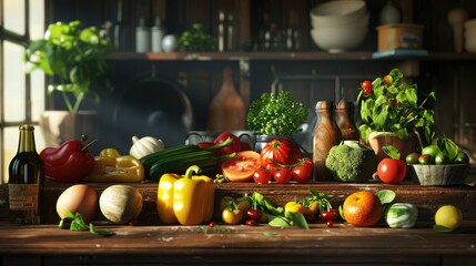 Poster - Healthy and fresh ingredients ready to be processed to food