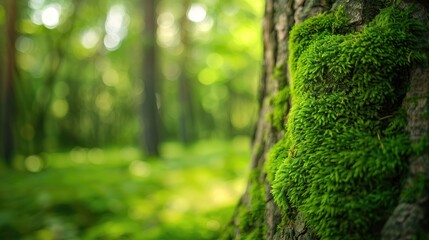 Aufkleber - Beautiful green moss Green moss on a tree trunk Forest with woods in autumn Shallow depth of field