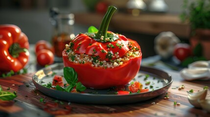 Poster - Stuffed delicious half of red pepper with brynza dish of Bulgarian cuisine