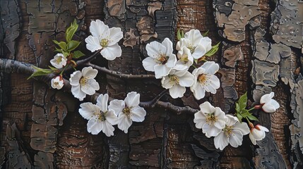 Sticker - Prunus serrulata known as Cherry Blossom presents a burst of white flowers contrasting starkly against the tree s bark