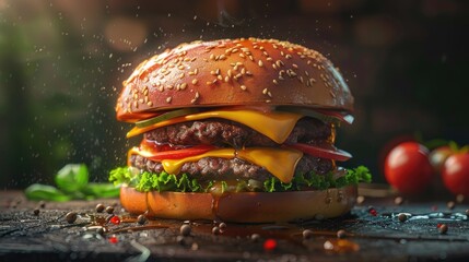Poster - Classic hamburger with beef patty cheese tomato sucuk and Turkish sausage sucuk hamburger