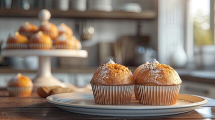 Poster - baked muffins food close up cupcake cake brown breakfast dessert pastry homemade bakery fresh calories bowl baking