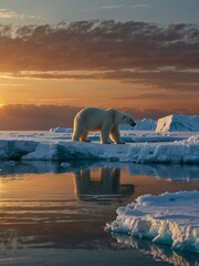 Wall Mural - a polar bear standing on an ice floe at sunset, capturing its natural habitat.