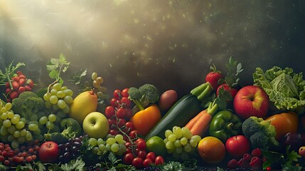 Poster - Arrangement ripe fruits and vegetables for eating healthy